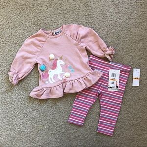 NWT Kids Headquarters Pink 2pc. Unicorn Ruffle Leggings Set (Size: 12 Months)
